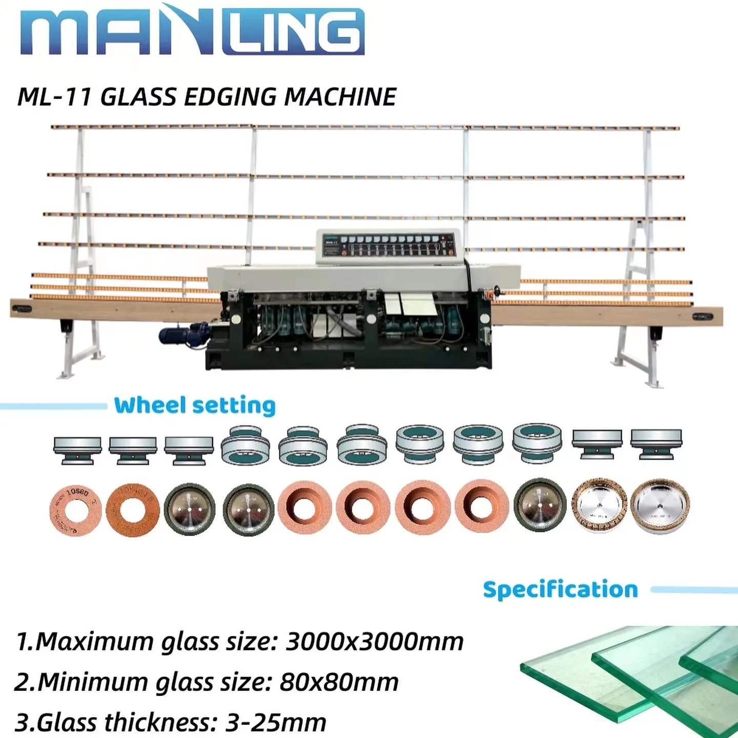 Premium 11 Motors Straight Line Glass Polishing Machine for Precision Finishing