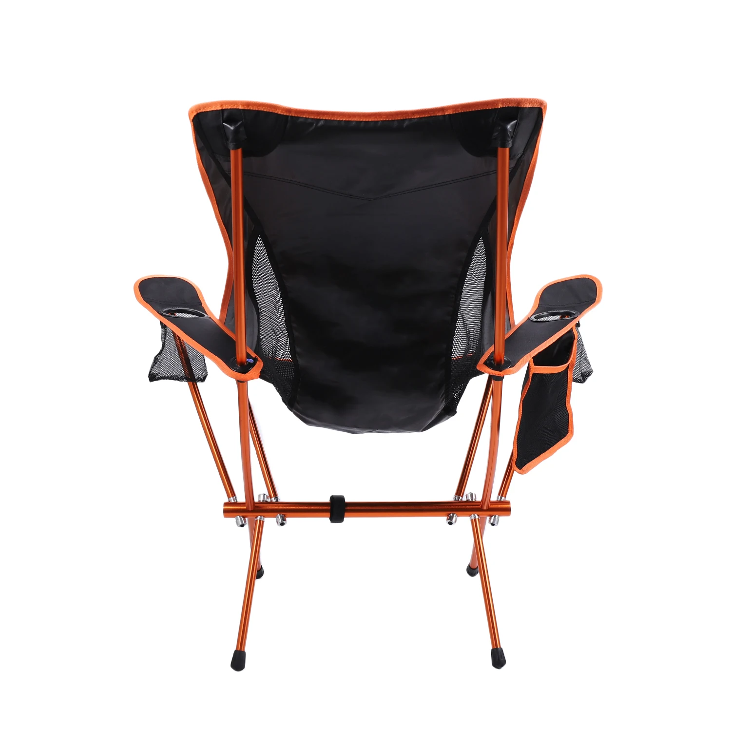 Factory Sale Custom Logo Black & Orange Outdoor Camping Moon Chair with Cup Holders