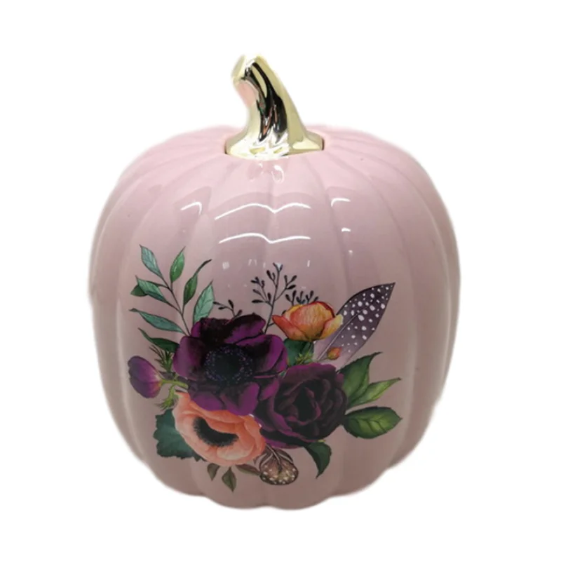 Holiday Ceramic Vintage Outdoor Halloween Ghost smiling face Lighted Fairy Garden Miniature Pumpkins Figurine Decorations