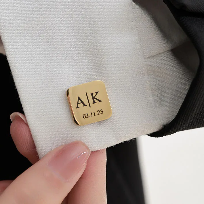 Custom DIY 16MM 20MM Cufflinks PVD 18K Gold Plated Cufflinks Engraved LOGO Stainless Steel Cufflinks