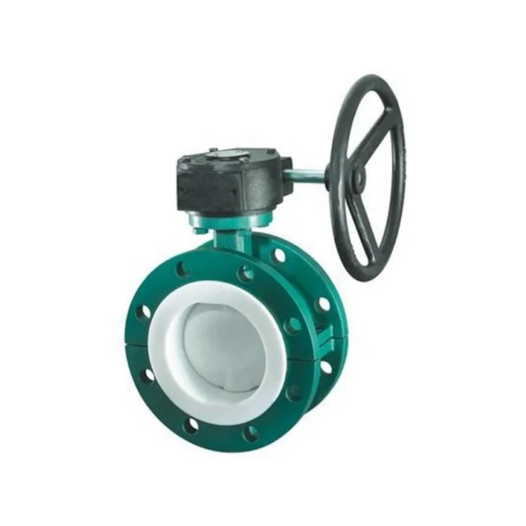 Duplex U Type PN25 Wrench Operate WCB Material FKM Fluorine Lined Double Flange Butterfly Valve with worm gear
