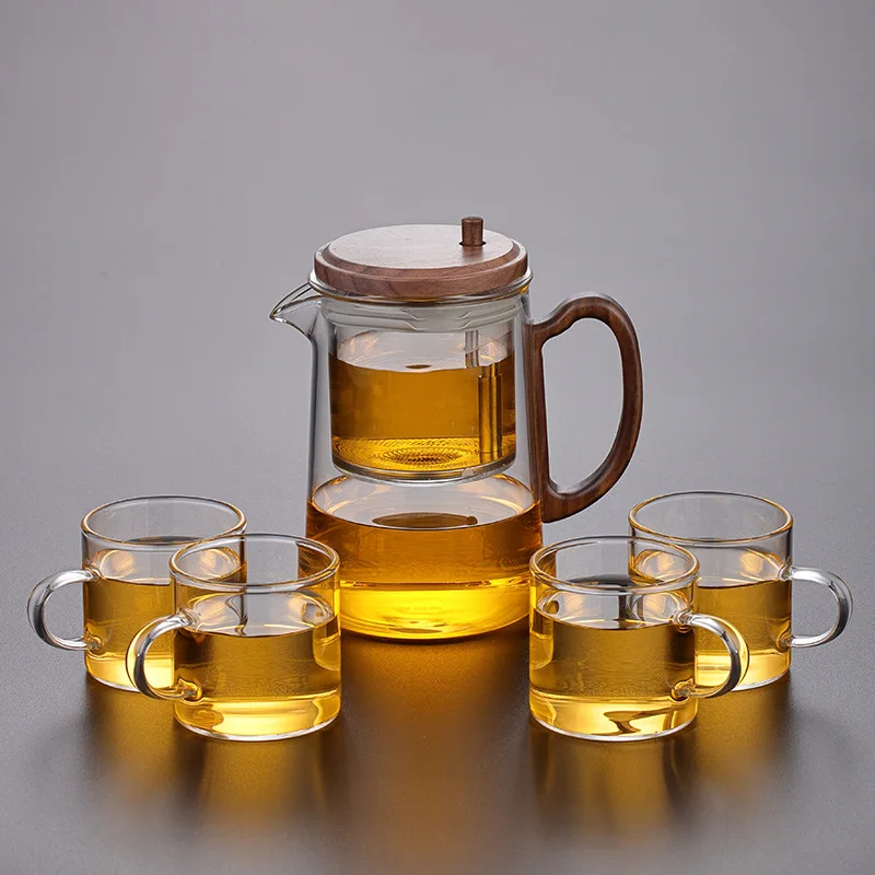Large Capacity 600ml High Borosilicate Glass Teapot Wooden Handle Magical Heat Resistant Water Separation Inner Coffee Tea Set