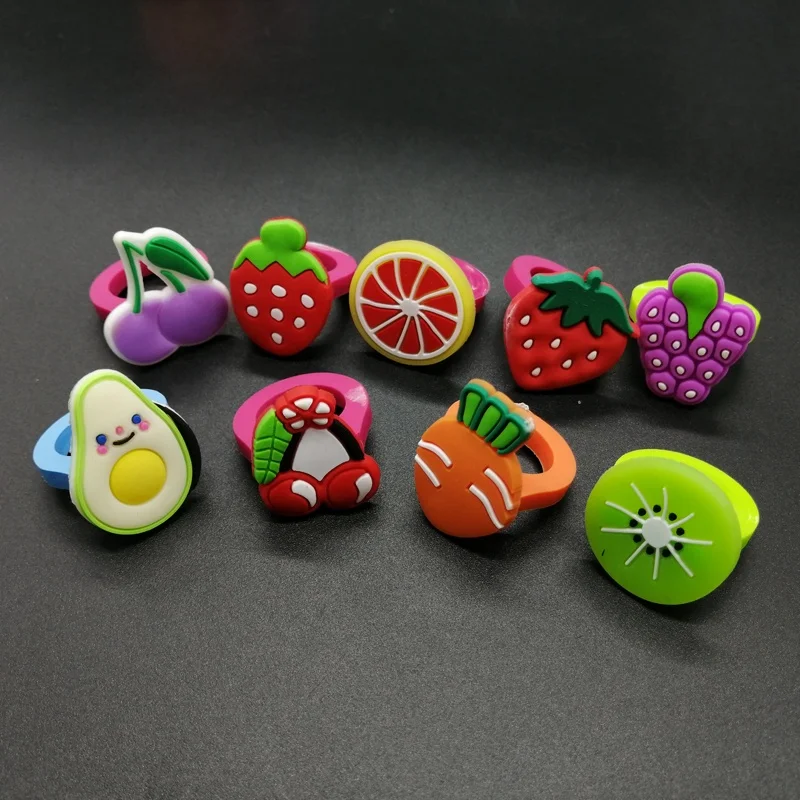 Wholesale Plastic Toy Promotional PVC Fruit Finger Ring Novelty  Kids Girl Toys  For  35mm 45mm 50mm Capsule