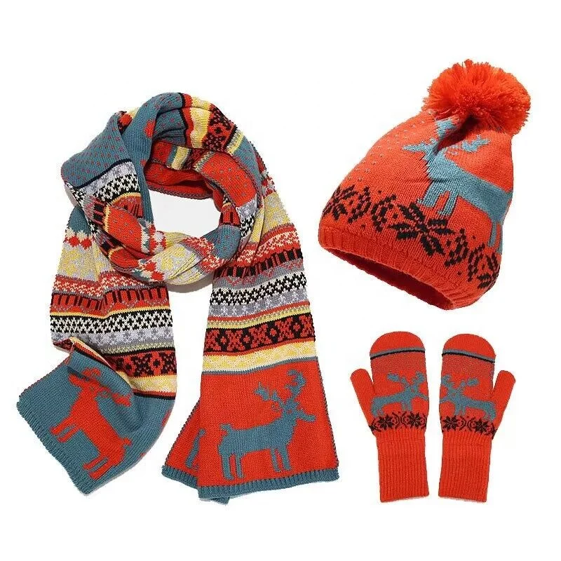 Cheap Adult Outdoor Acrylic Striped Customized Men Knitted Hat Gloves and Scarf Set for Winter