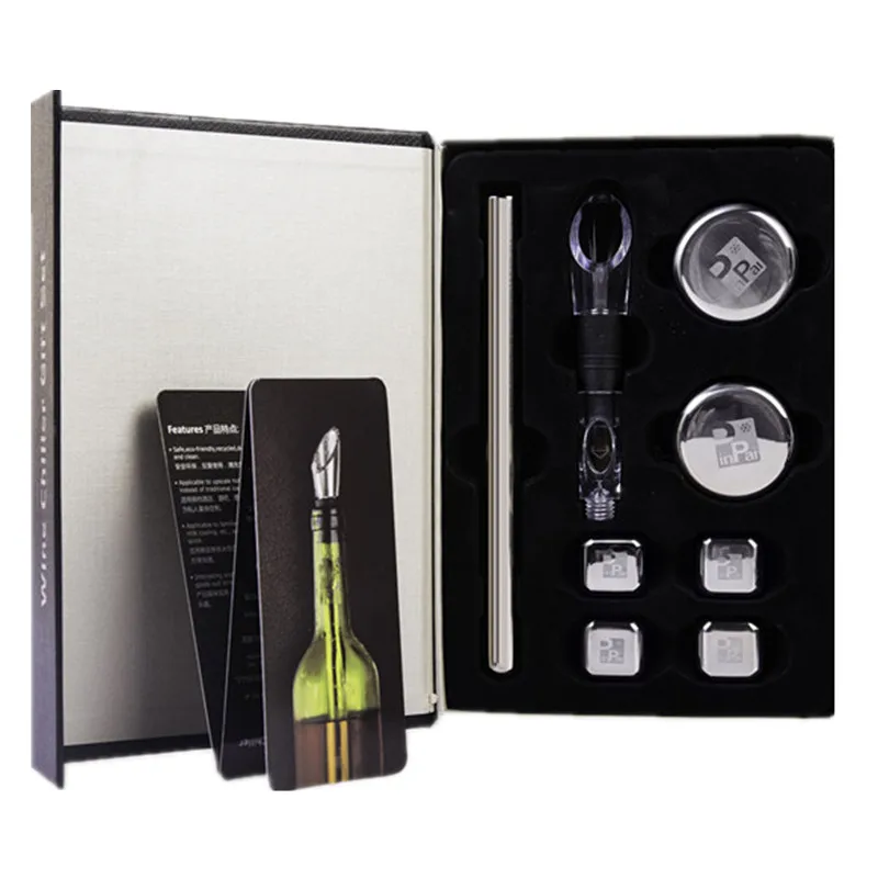 Customized logo metal reusable whiskey stone cooler wine chiller stick set ice cube gift set