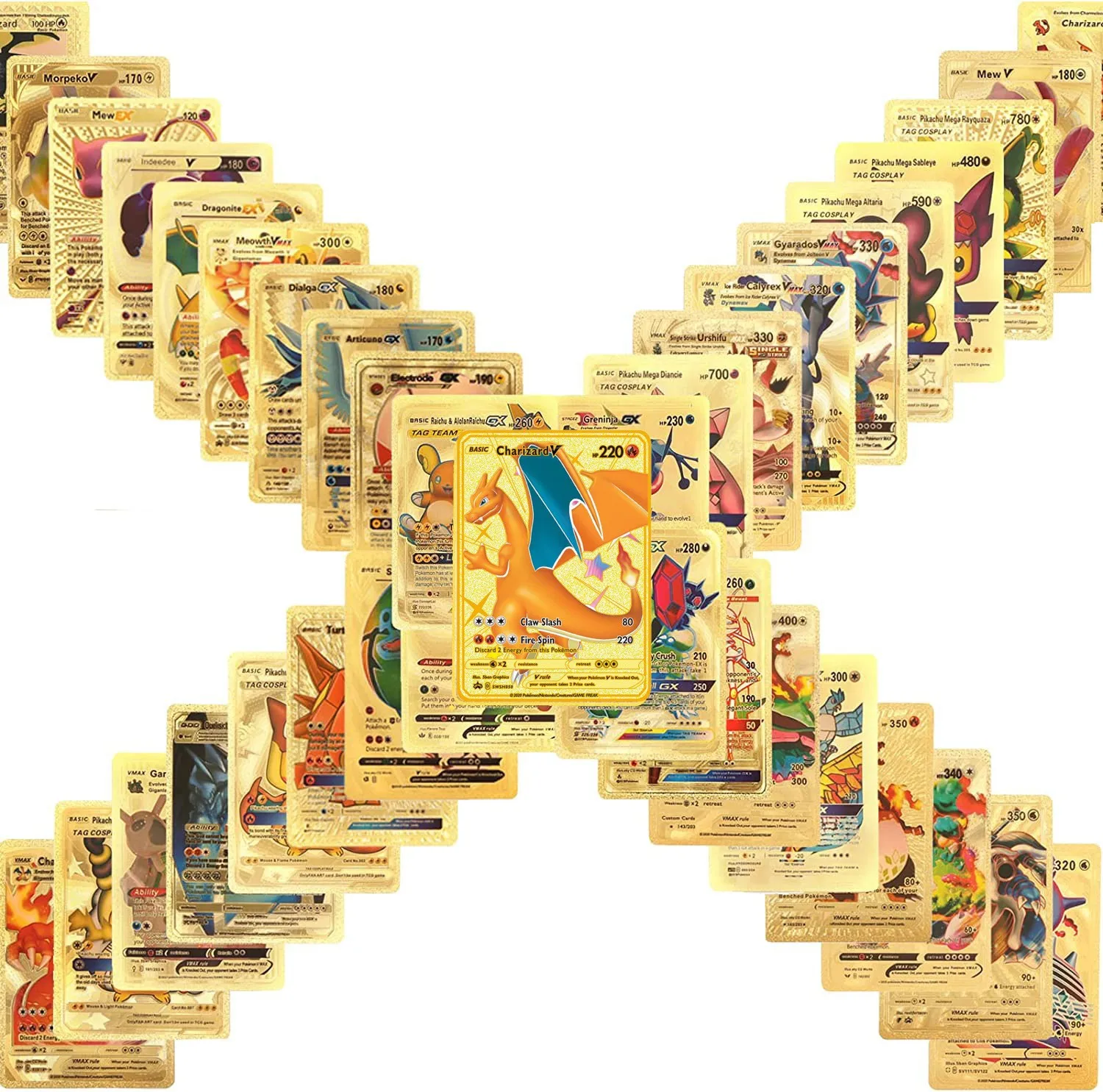 Kids Goodie Bag 55Pcs Set Gold Silver Poke mon Cards English Version Charizard Pikachu Trainer Card Game Collection Battle Toys