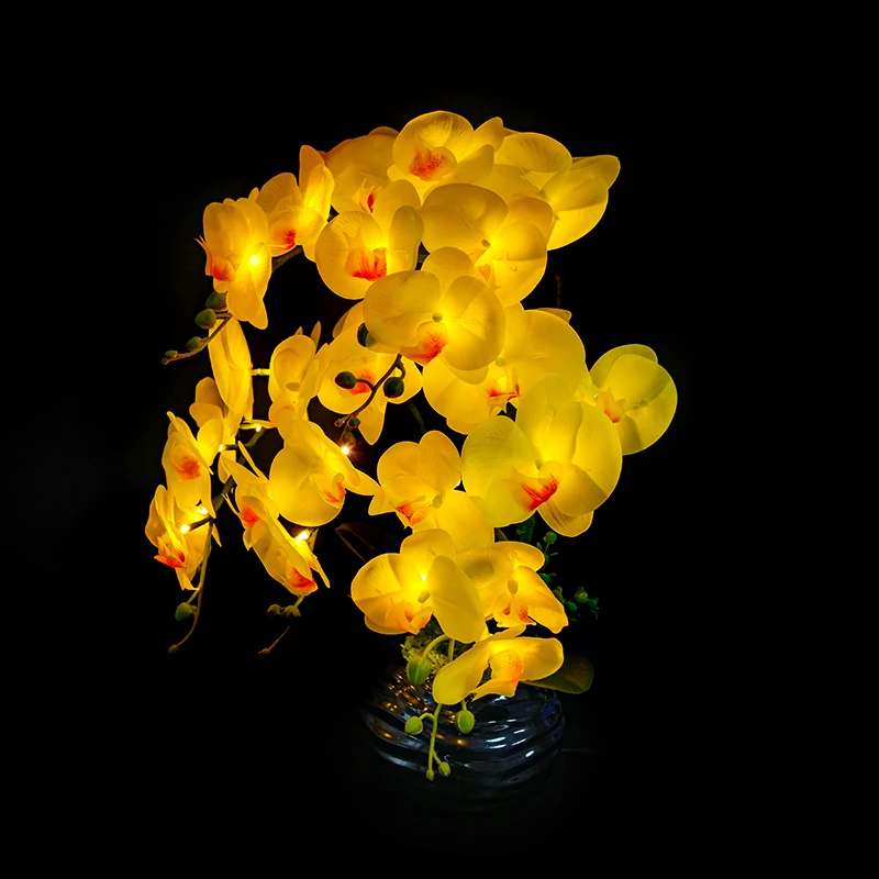 Indoor Decoration Real Touch PU Artificial Flower Big Moth Orchid with Warm White LED Bead ODM support