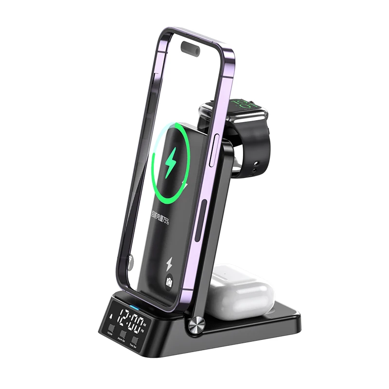 Новинка 2023, беспроводное зарядное устройство для смартфона, цифровой будильник с беспроводной зарядкой, 15 Вт макс.