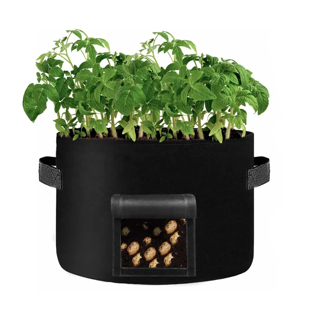 Outdoor non-woven Plant Felt Planting Bag Vegetables Potato 20 Gallons Growing Bags with Visual Window