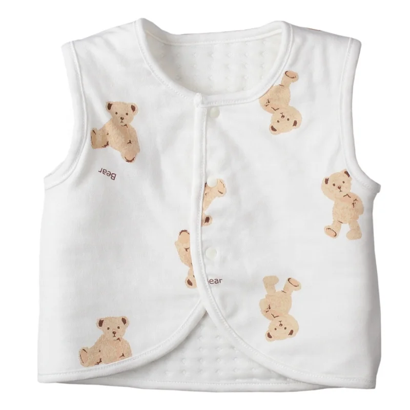 Custom Oem Odm Newbron Baby Boys Girls Top Vest 100%cotton Toddler girl clothes baby teddy bear plush printing Baby boy clothes
