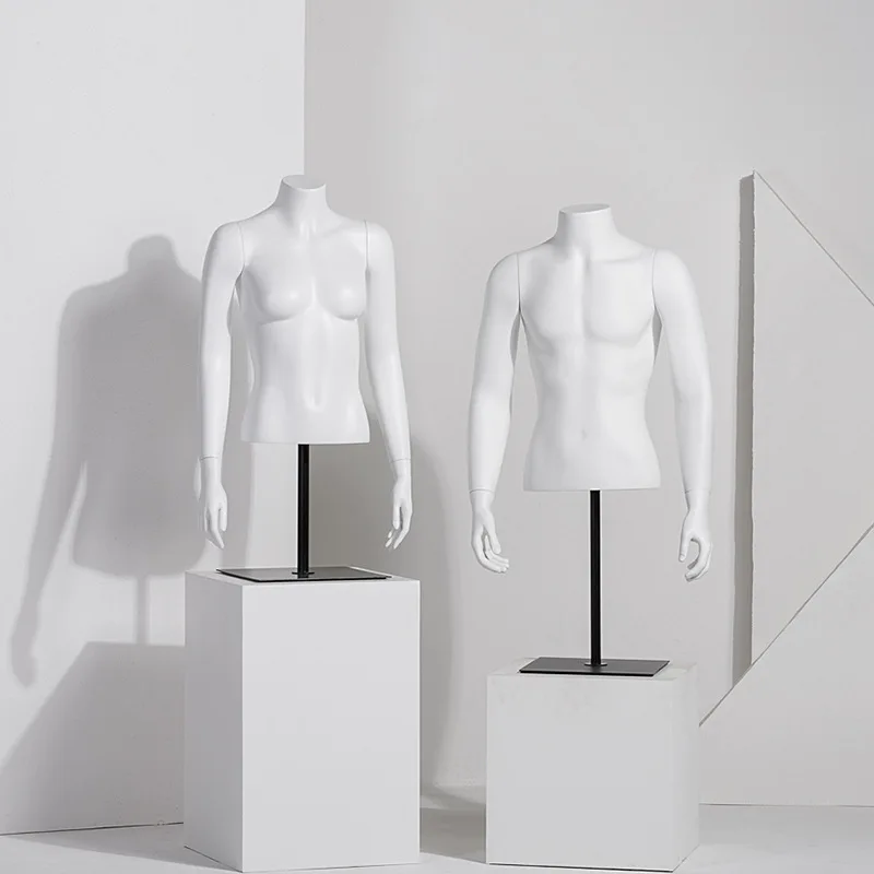 High-grade fIberglass matte white mannequin props female bust model display stand male and female upper mannequin
