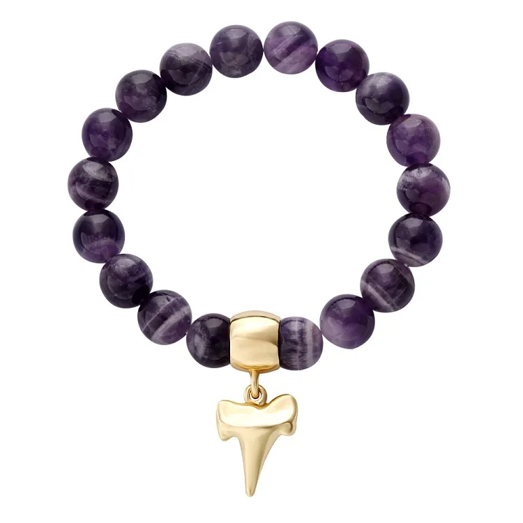 High Quality Handmade 8mm Natural Stone Beads Gold Shark Tooth Bead Bracelet For Gifts