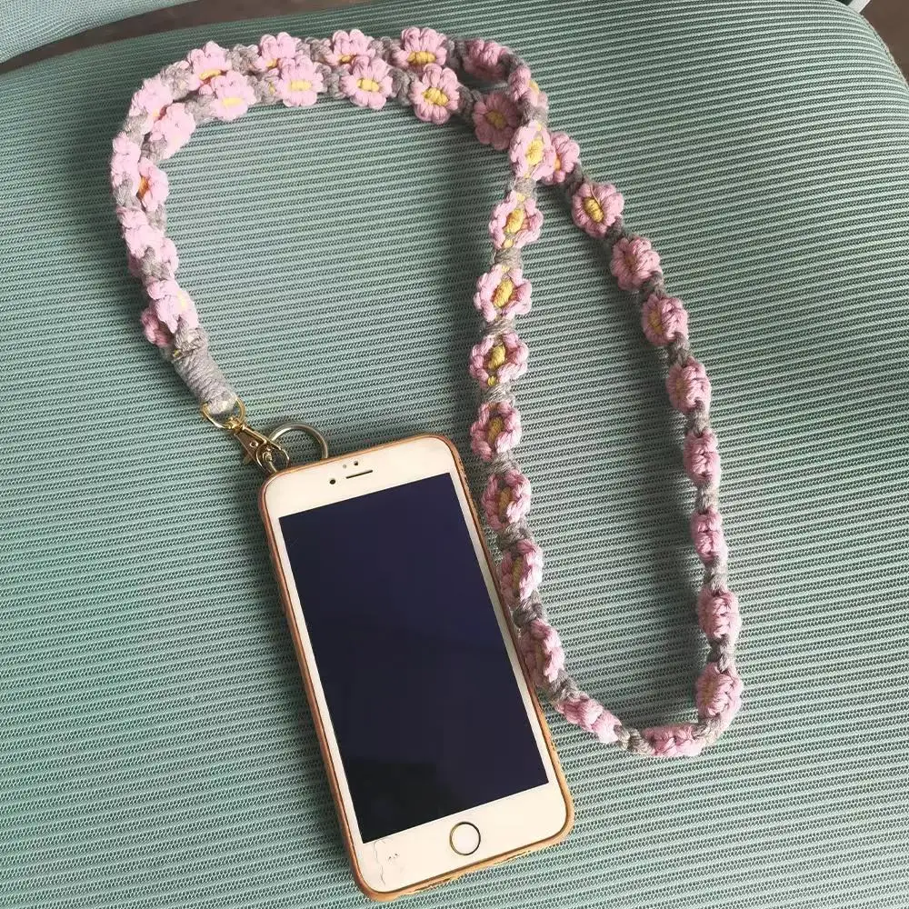 Wholesale Flower Style Woven Cross body Mobile Phone Chain Strap Cell Phone Lanyard Phone Lanyard Neck Strap