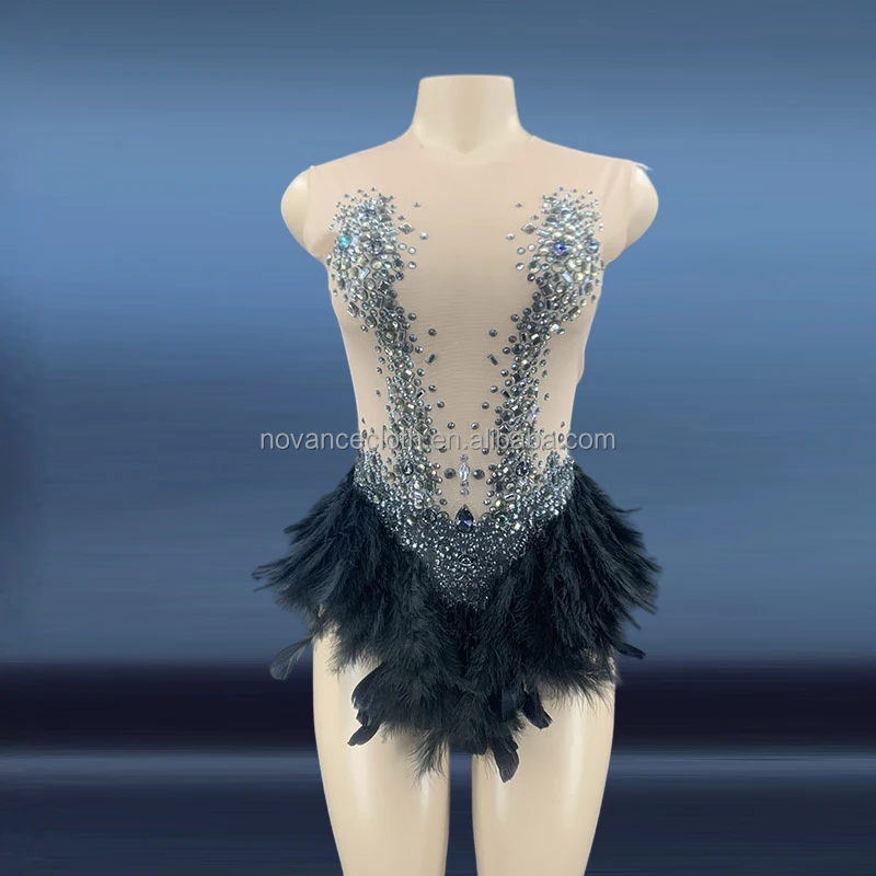 Популярный товар NOVANCE Y1690 соблазнительные праздничные комбинезоны со стразами и черными перьями женский комбинезон короткий спортивный костюм