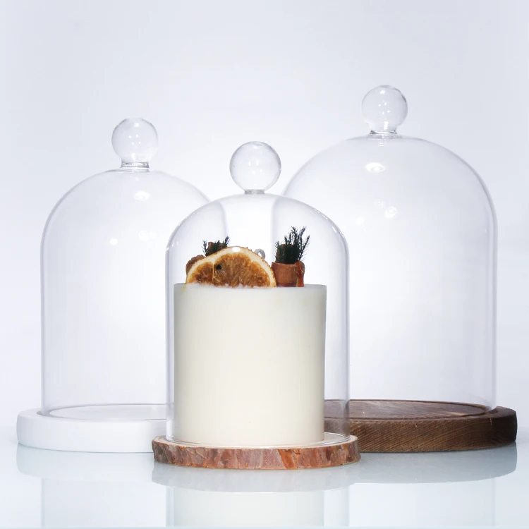 Custom Christmas Glass Candle Jar With Bell Cloche Dome Lid Scented Wax Cup Candle Holder