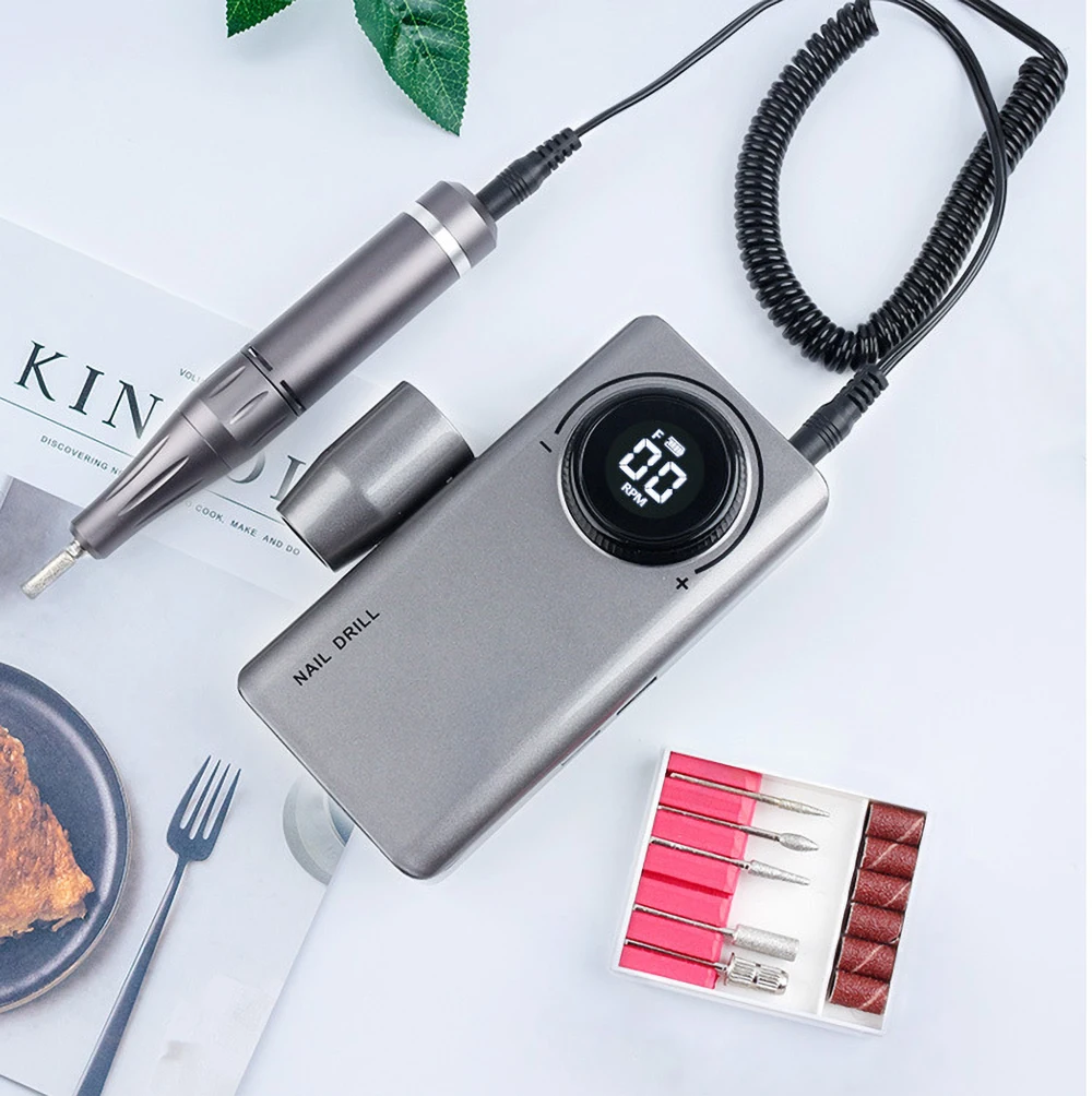 Rechargeable Professional Nail Drill Pen Portable Strong 35000rpm LCD Electric Cordless Manicure Machine Bit Set for Nails