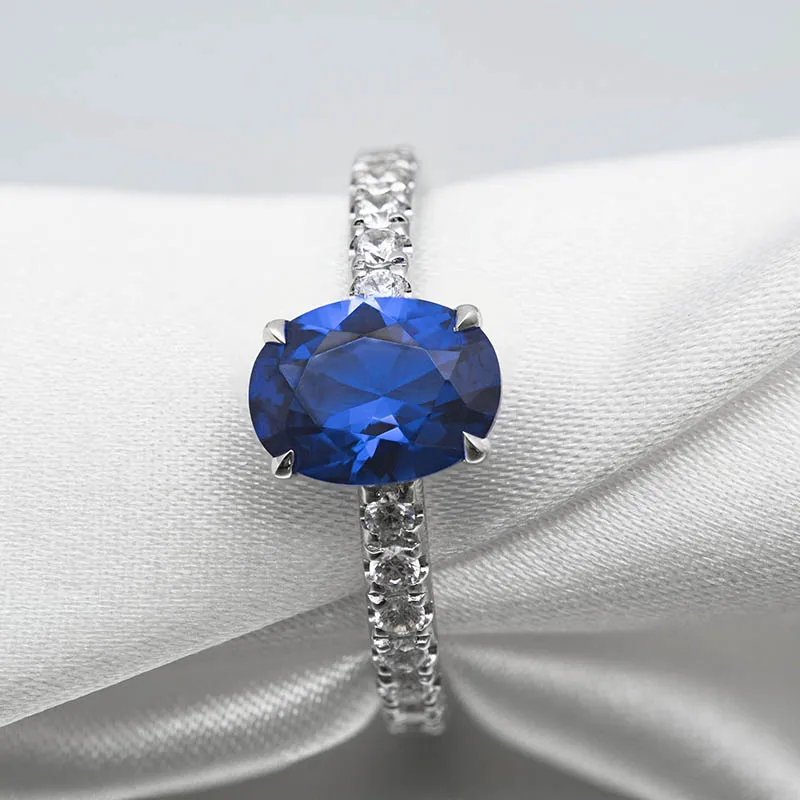 Wholesale Trendy Gemstone Jewelry 925 Silver Ring Women Engagement Genuine Natural Blue Saphire Rings