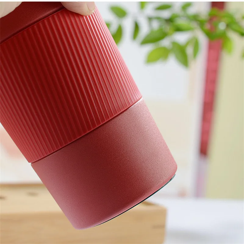 New Arrival Rubber Handle Double Layer Stainless Steel Portable Insulated Thermos Custom Printed Coffee Mugs With Plastic Lid