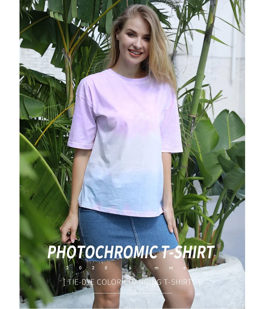 New Technique Thermochromic Fabric Temperature Color Changed Women Sensitive Clothing Female Shirt Changing Colors Summer Tshirt