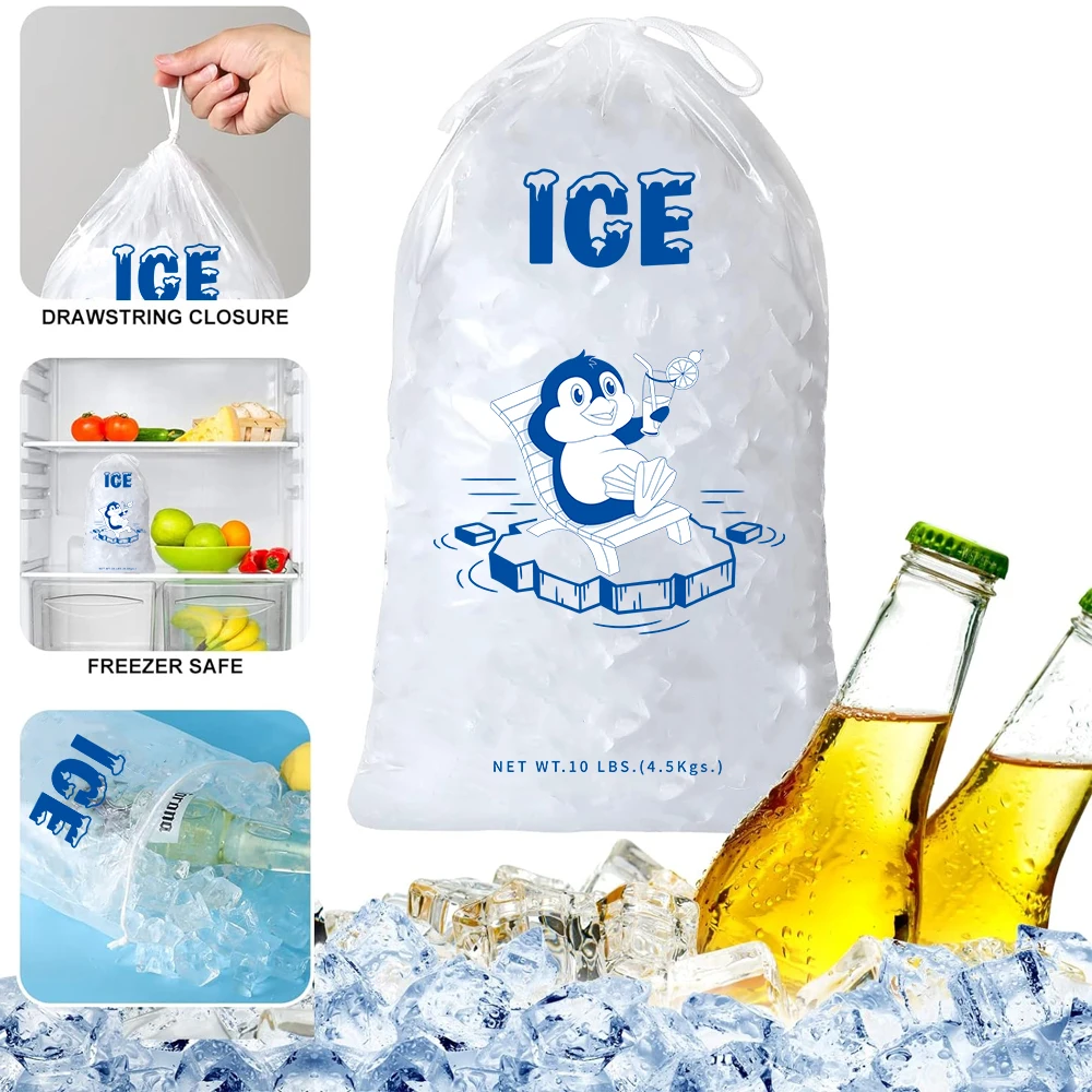 Factory Direct Food Grade Plastic Packaging Flat ice plastic bags with Custom Print Logo Reusable PE Ice Plastic Packing Bag