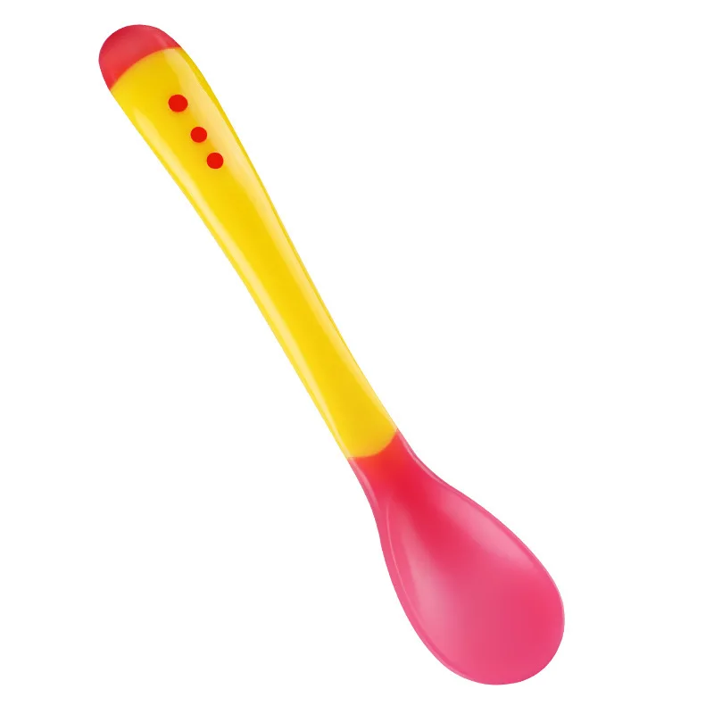 Factory Price Soft Head Baby Feeding Soup Spoon PP TPE Temperature Color Changing Plastic Spoons Fork with Temperature Sensor
