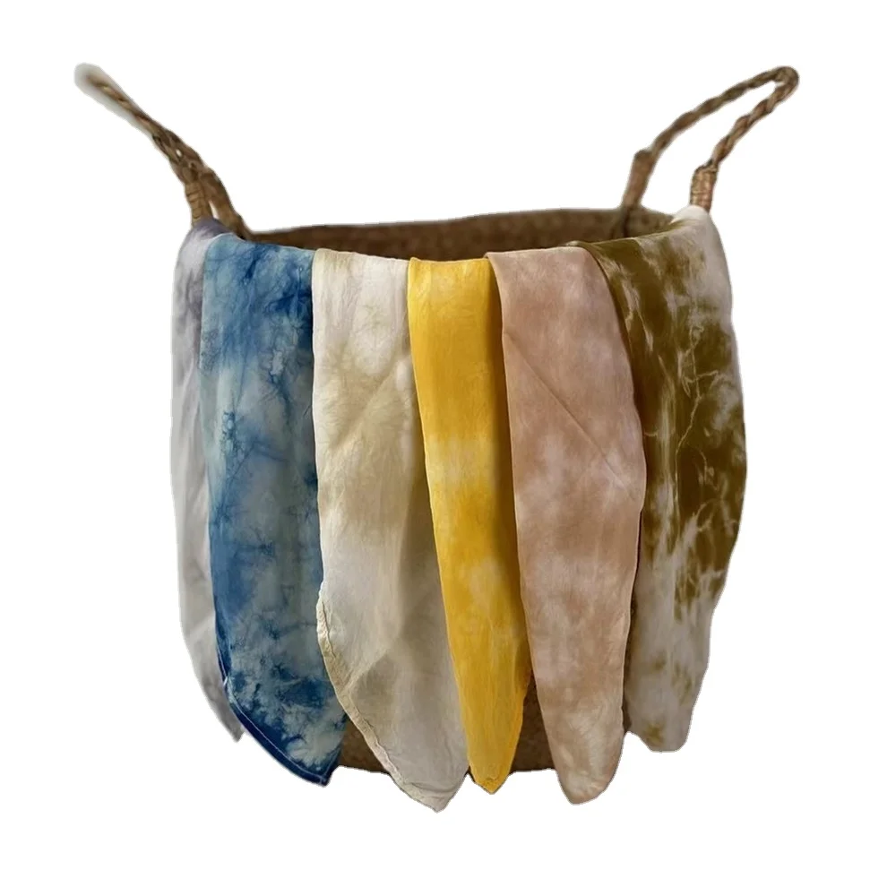 Весна-Осень атласные шелковые шарфы повязка для волос шарф женский шарф, натуральная краска, окрашивание индиго