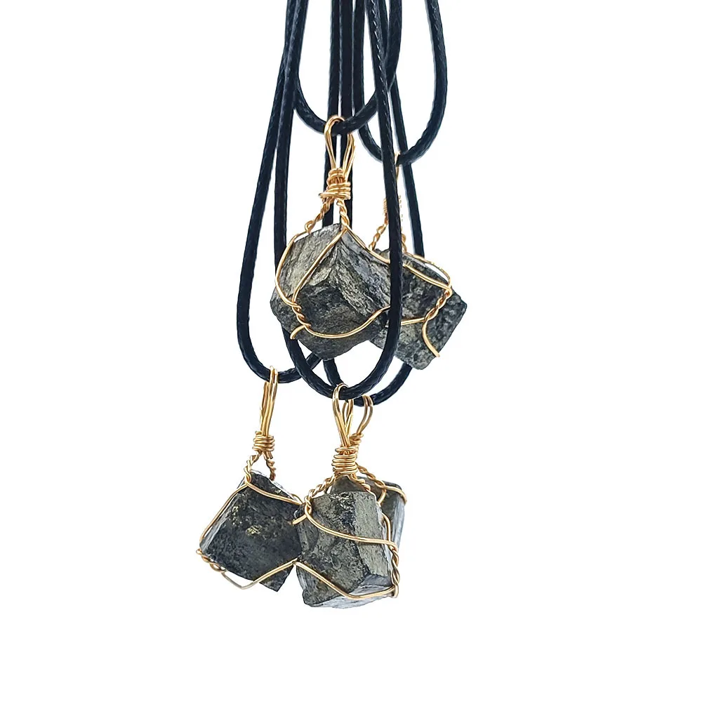 Natural Pyrite Crystal Irregular Pendant Necklace for Women Men Anxiety Jewelry Iron Rough Ore Mineral Specimen Necklaces
