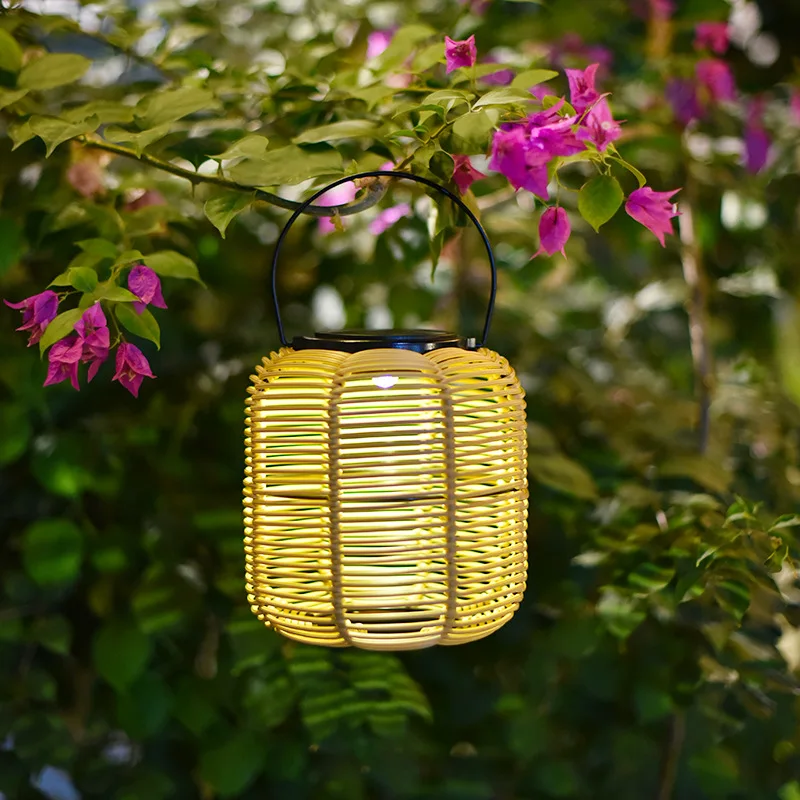 Solar Outdoor Lantern rattan bamboo woven storm lantern courtyard decoration Chinese retro small bell pepper portable