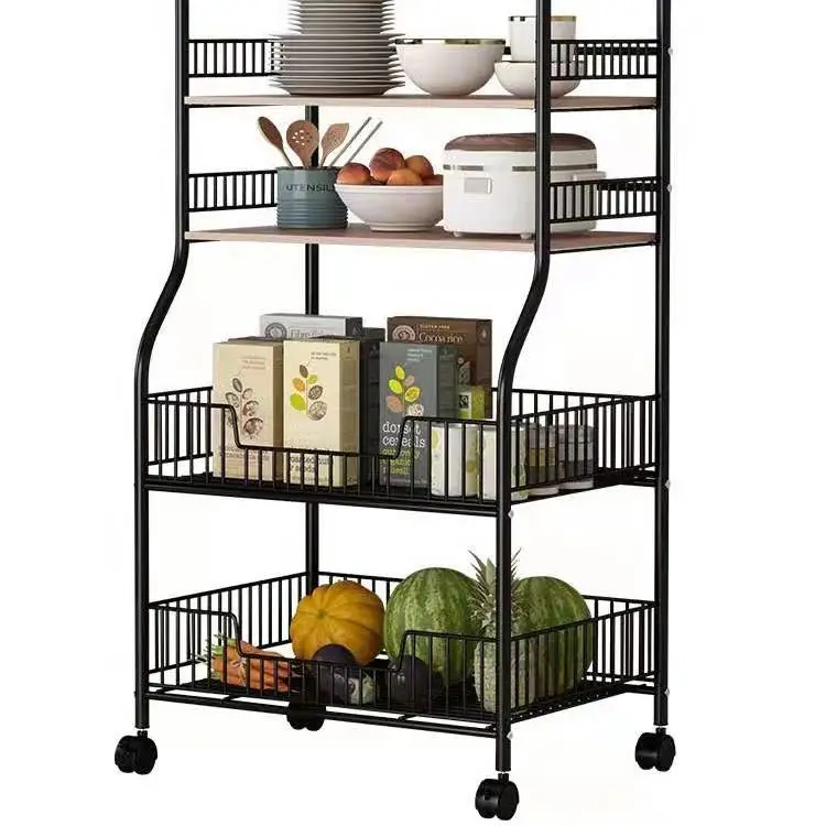 Kitchen floor shelf movable kitchen spice rack multi-layer microwave oven storage rack