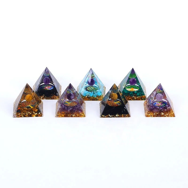 Hot Sale Orgonite Pyramids Resin Handmade Energy Generator Healing Chips Stone Crafts Meditation Crystal Pyramid