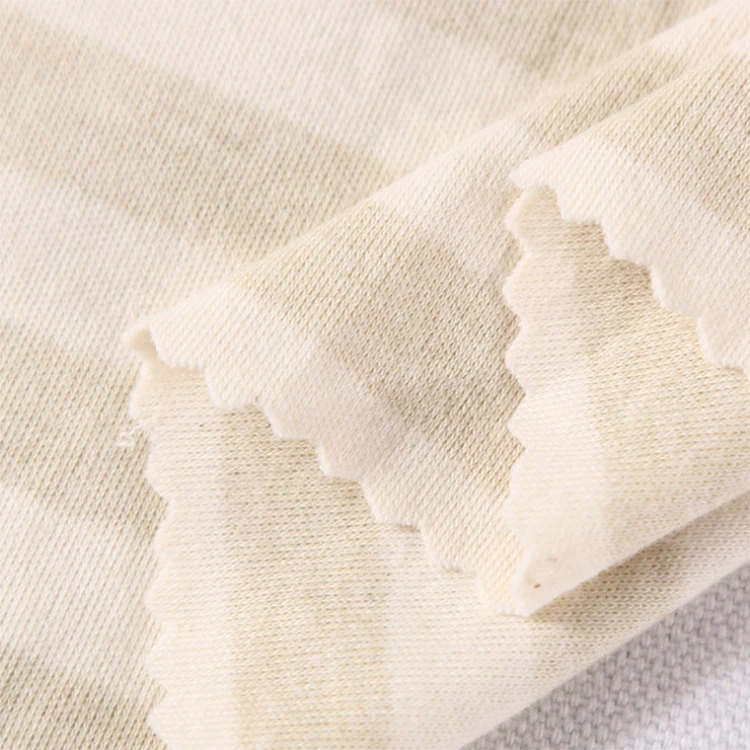 Shaoxing textile new coming 100% cotton knit interlock fabric yarn dyed stripe natural colored cotton baby underwear
