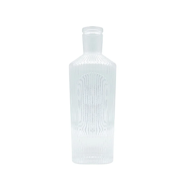 Customized 700ml Flint Clear Matte Stripe Oil Juice Wine Whisky Vodka Tequila Gin Liquor Spirits Glass Bottles
