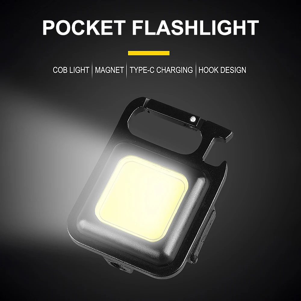 2024 Hot Sale Wholesale Portable Folding Bracket Bottle Opener COB Rechargeable Keychain Light