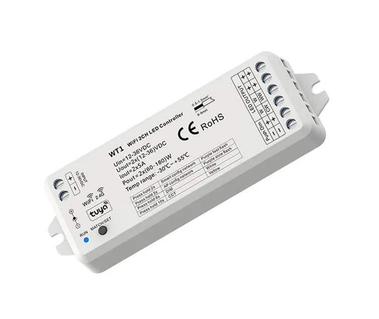 WT1 DC12V 36V LED Wifi Controller Single Dual Color Wifi LED Strip Controller RF2.4G Tuya Wifi Control