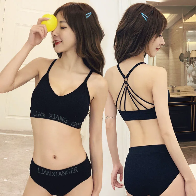 Beauty Back Tube Top Thread Wrapped Chest Set Student bralett Set Thickened Cup Bra & Brief Sets ladies sexy bra and panties