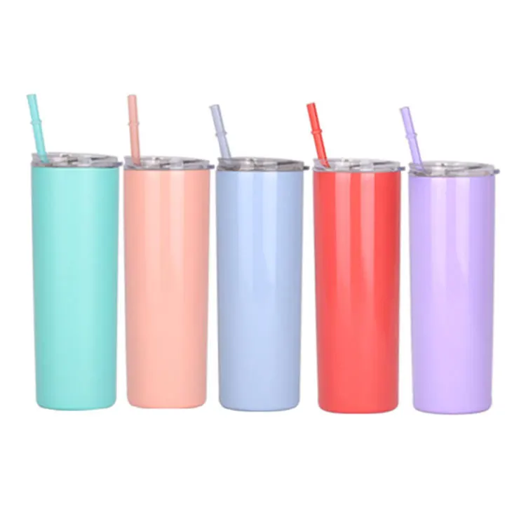 Drinkware Mugs Double Wall Slim Skinny 20 oz Tumbler stainless steel With Lid and Straw, Stainless Steel Slim Skinny Tumbler