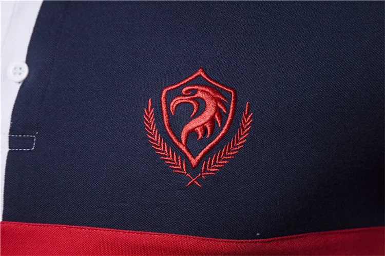 mens summer short sleeve cotton pique button placket embroidery color block patchwork polo collar t shirt Sports Golf polo shirt