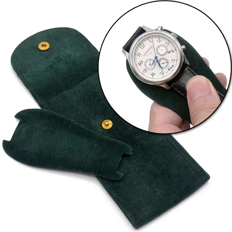Wholesale High Quality Green Custom Travel Design Logo Flap with Button Suede Velvet for Accessories Watch Bag Pouch