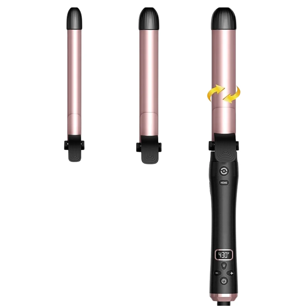 3 in 1 Automatic hair Waves Curling Iron wand LCD auto spin hair Curler with 3 Interchangeable Tourmaline Ceramic Barrels