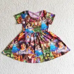 cute style cartoon printing flutter sleeve summer girl dress baby clothes