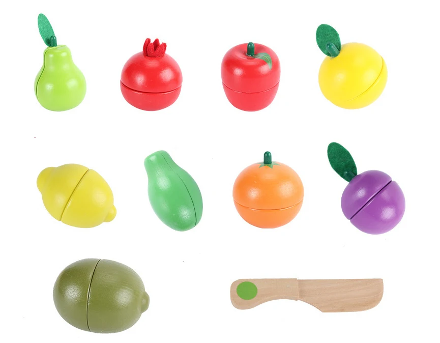 Wholesale preschool role play pretend play kitchen set toy wooden food cutting vegetables fruit toy for kids