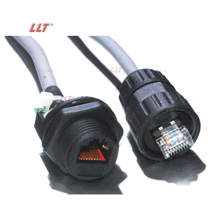 LLT M19 Outdoor LAN Cable Waterproof IP65 Industrial Car Ethernet RJ45 Connector CAT5 Signal Adapter Plug Socket