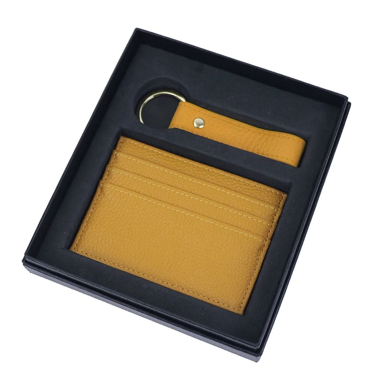 Premium Quality Corporate Gifts Set Genuine Leather Card Holder And Keychain For Man Woman