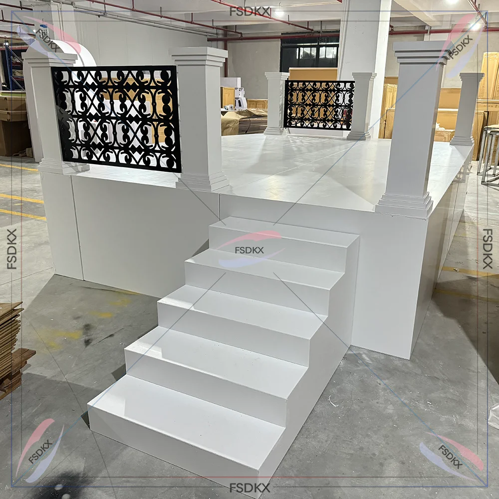 Elegant large party white acrylic stage platform with stair for wedding event