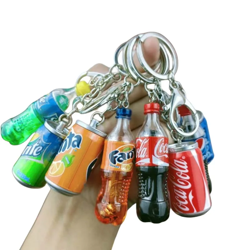 Custom Cute Simulation Cola Sprite Beverage Bottle Can Shape Keychain Couple Bag Car Key Pendant Wallet Gift Key Chain