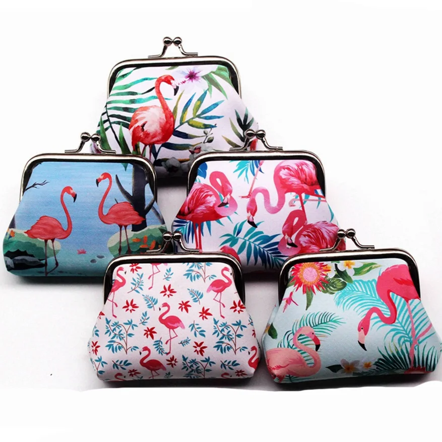 Wholesale Flamingo Cute Small Coin Purse Simple Cartoon Print Change Purse Metal Hasp Pu Leather Wallets for Party Decorations
