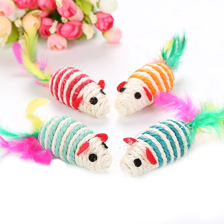 
factory direct sale in stock color assorted sisal cat toy mouse 