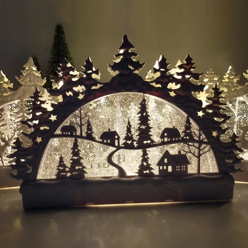 2020 New Arrivals Vintage Natale Christmas Village Scene Xmas Water Lantern Glitter Led Light Up Candle Holder for Home Decor