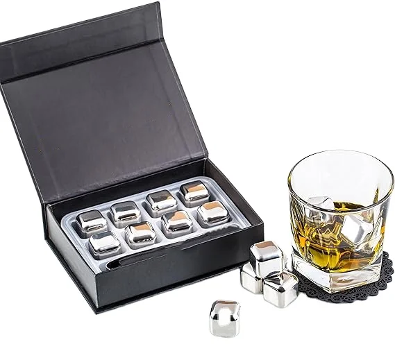 Whiskey Stones Stainless Steel Whiskey Chilling Rocks Reusable Ice Cube for Drinking Mens Stocking Stuffers for Christmas
