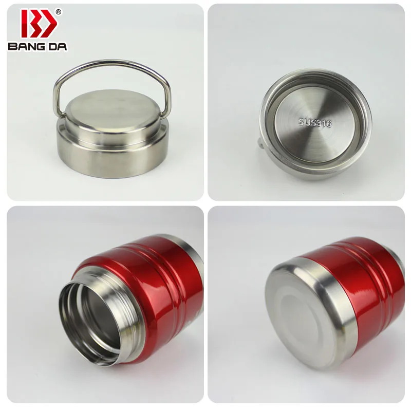 Double Lids Stainless Steel Food Jar Vacuum Food Container Round With Steel Spoon